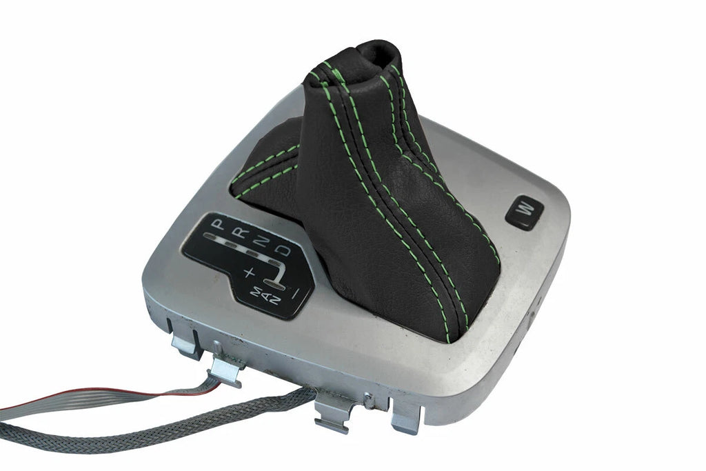 Leather Automatic Shift Boot Cover for Volvo XC90 (2003–2014) Black Green Stitch