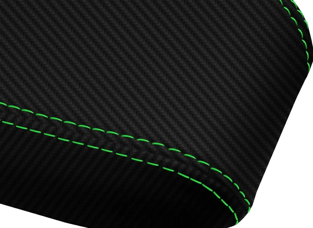 Console Lid Armrest Cover for Toyota Tacoma (2016–2019) Carbon Fiber Green Stitch