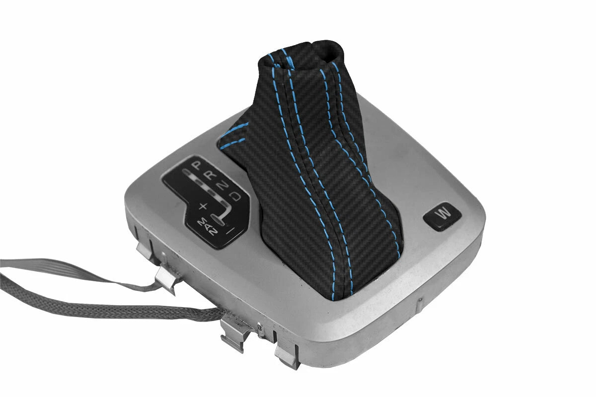 Automatic Shift Boot Cover for Volvo XC90 (2003–2014) Carbon Fiber Blue Stitch