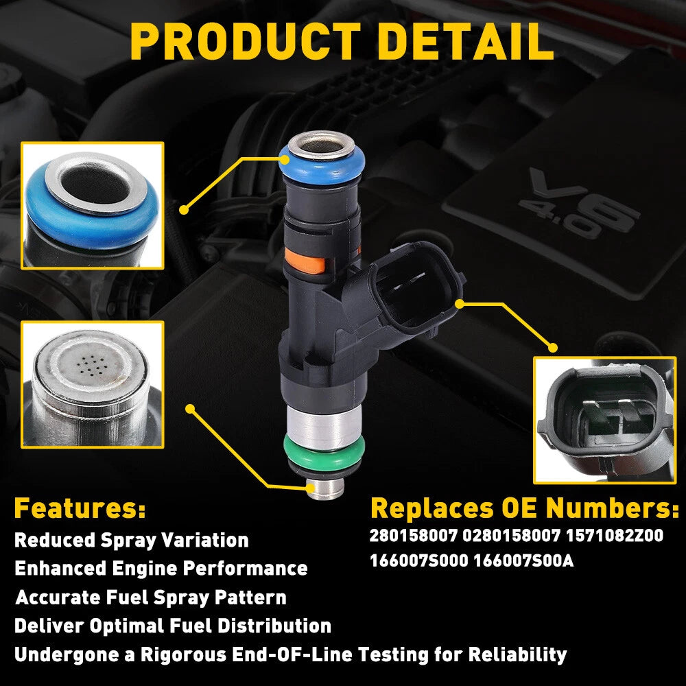 Set of 6 Fuel Injectors for Nissan Xterra 4.0L (2005–2015) 280158007 16600-7S000