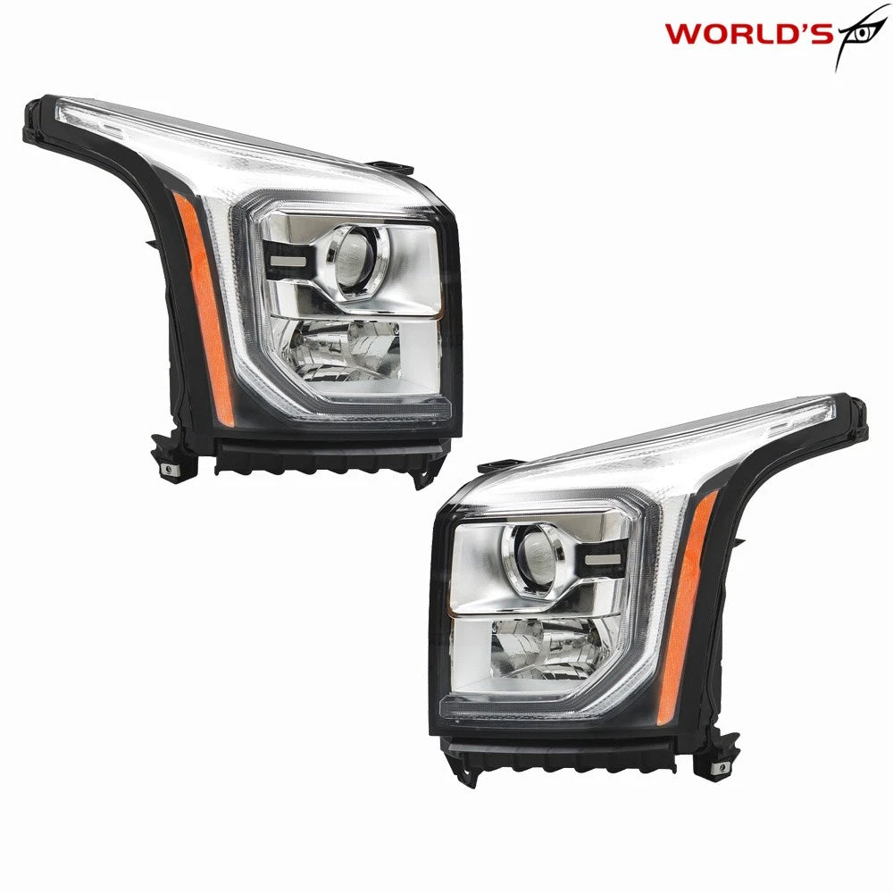 Set of 2 Halogen Projector Headlights with LED DRL for GMC Yukon (2015–2017)