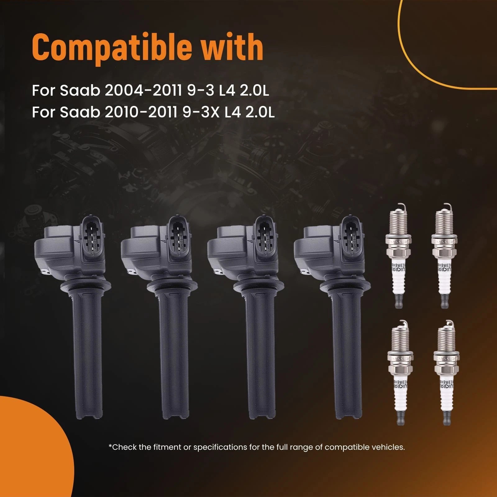 Set of 8 Ignition Coils & Spark Plugs for Saab 9-3 2.0L (2004–2011) 12787707 UF526