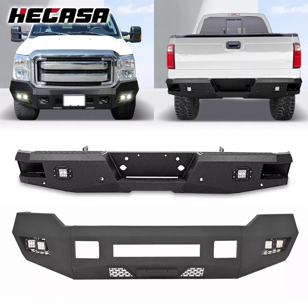 Black Front/Rear Bumper w/LEDs for Ford F250 F350 F450 (1999–2016)