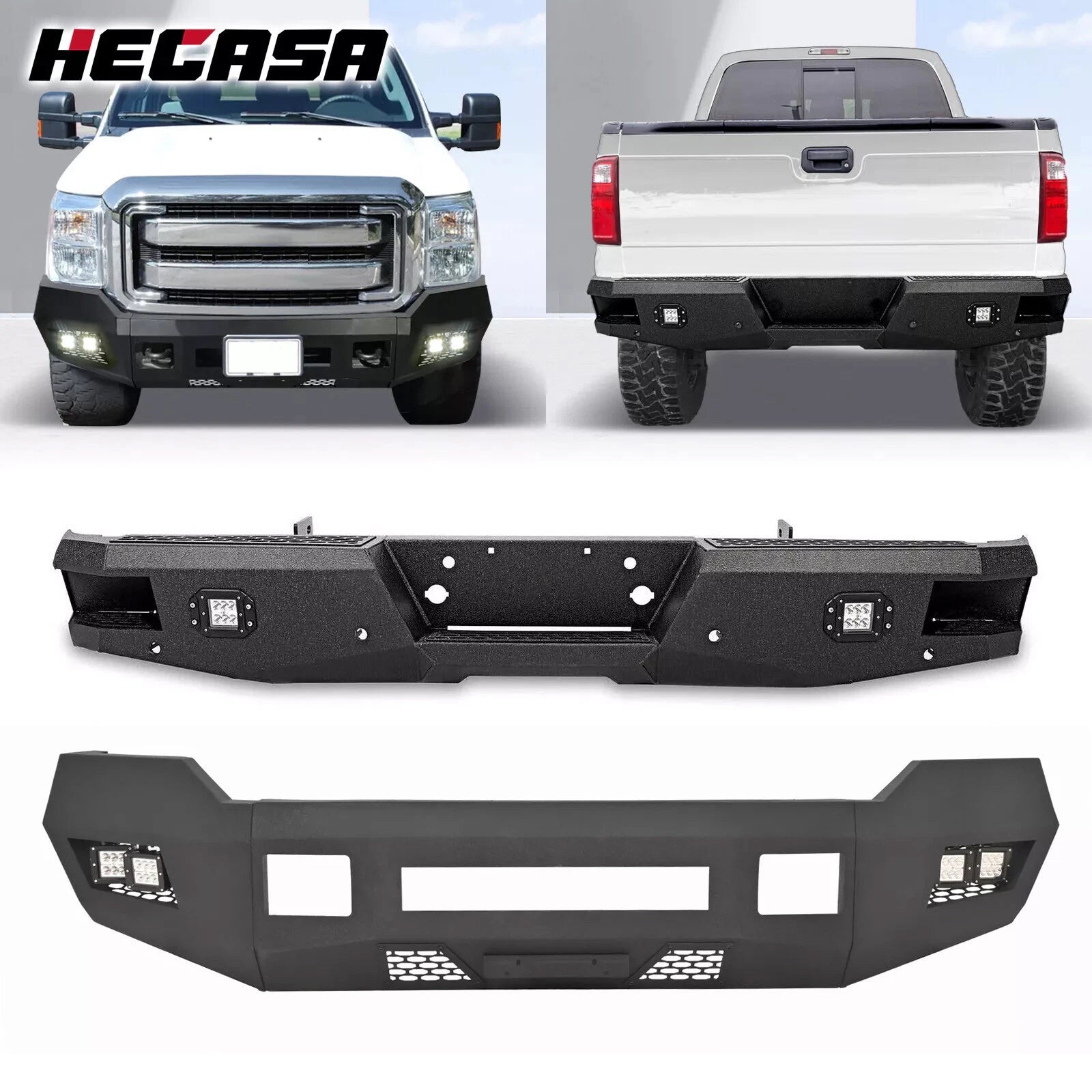Black Front/Rear Bumper w/LEDs for Ford F250 F350 F450 (1999–2016)