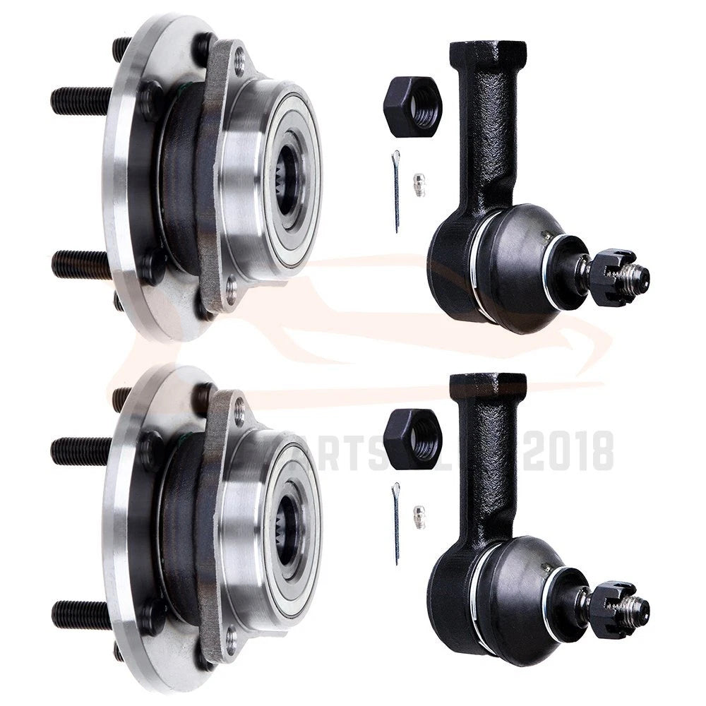 Set of 2 Front Wheel Hubs and Bearings + 2 Outer Tie Rod Ends for Chrysler