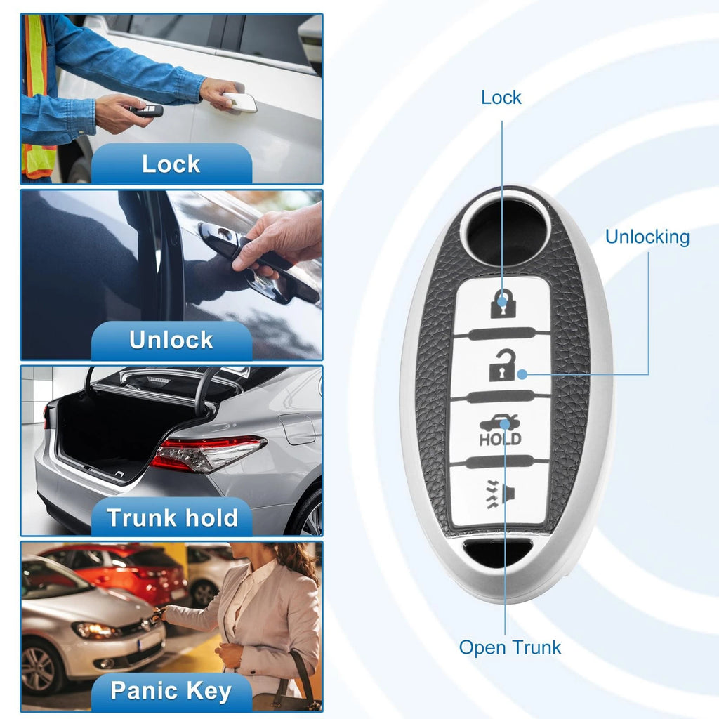 Silicone Key Fob Case Cover for Nissan Cabstar (2008–2009) Silver Tone