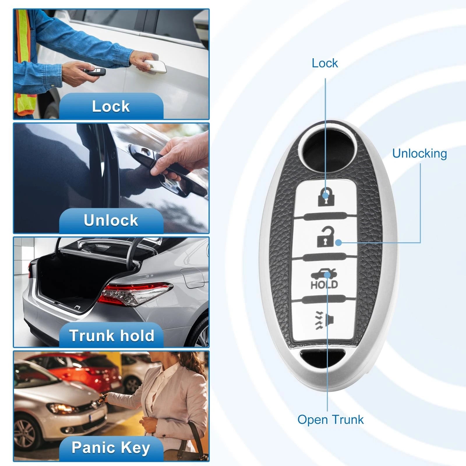 Silicone Key Fob Case Cover for Nissan Cabstar (2008–2009) Silver Tone
