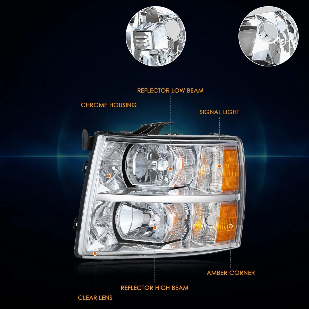 Driver Side Headlight Lamp for Chevy Silverado 1500-3500 HD (2007–2014)
