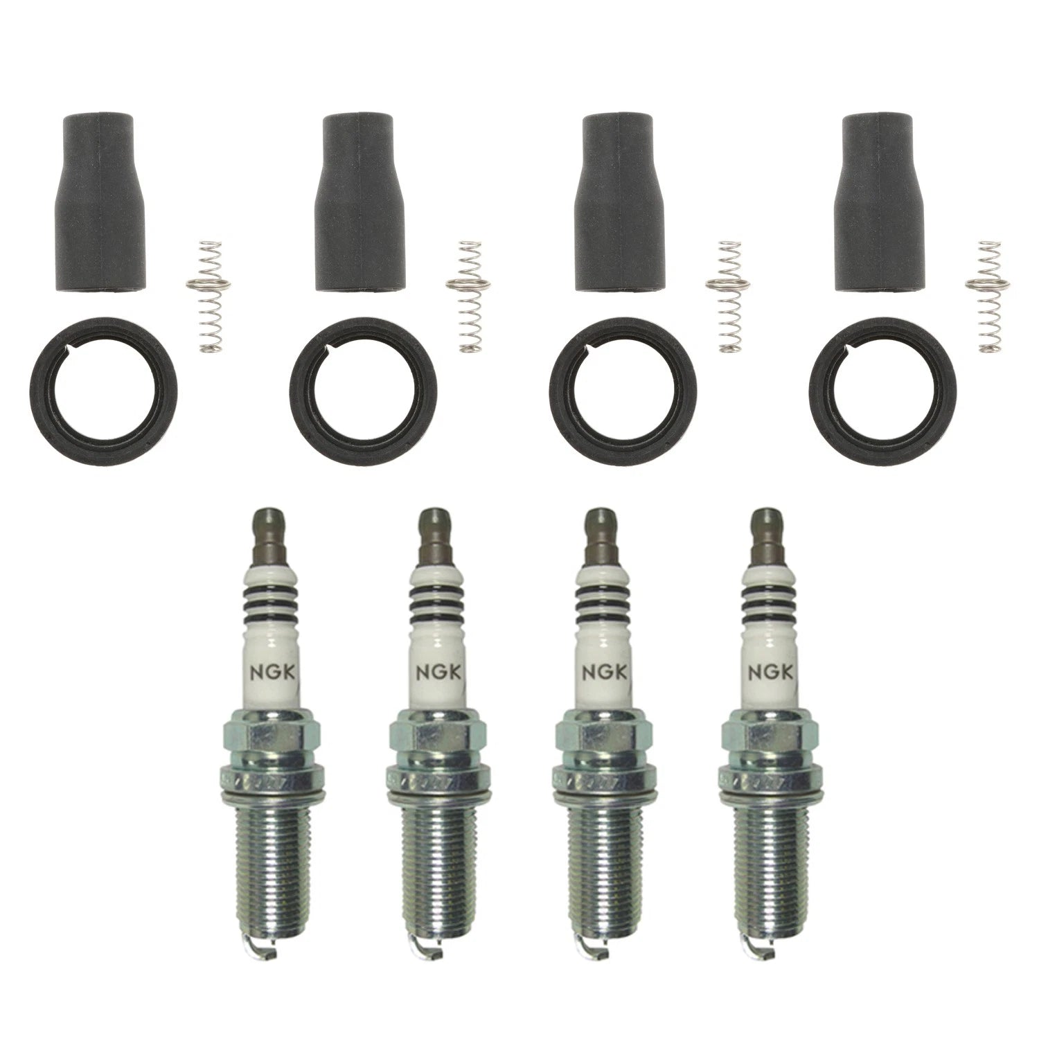 Set of 4 NGK Iridium IX Spark Plugs & Coil Boots for Santa Fe Sorento Tucson