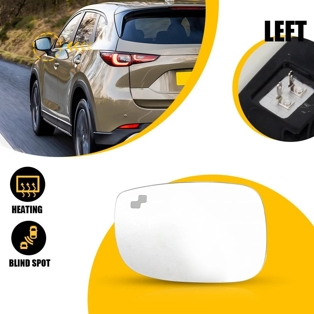 Heated Driver Left Side Door Mirror Glass for Mazda CX-5 CX-9 (2016–2023)