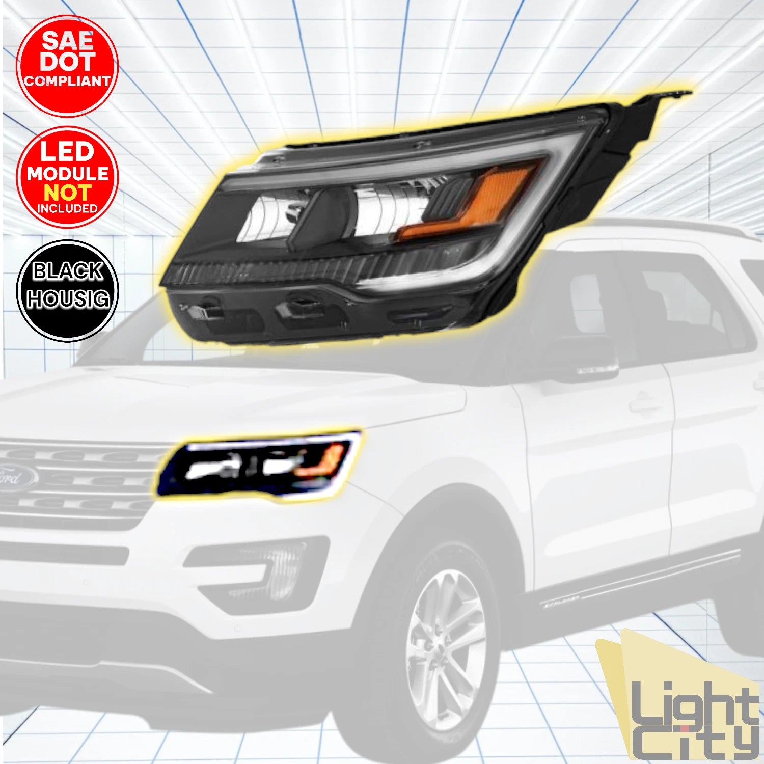 Driver Side Headlight Assembly for Ford Explorer Sport (2016–2017) LH, Black Bezel