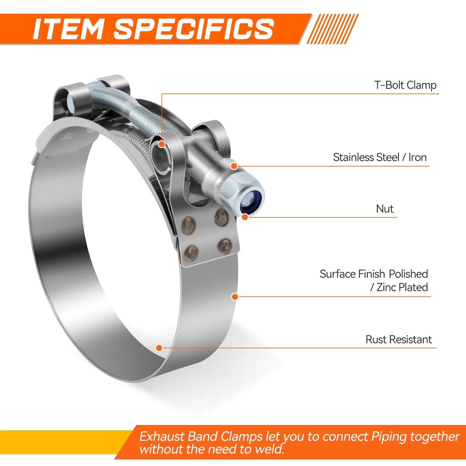 2X 2.5'' Stainless Steel T-Bolt Clamps for Turbo Intake (Universal)