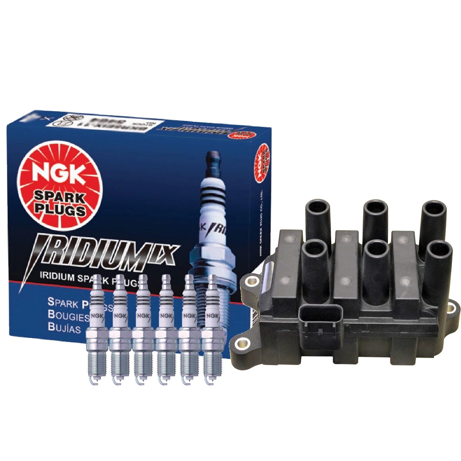 Denso COP Ignition Coil & NGK 6 Iridium IX Spark Plugs Kit for Ford Mazda