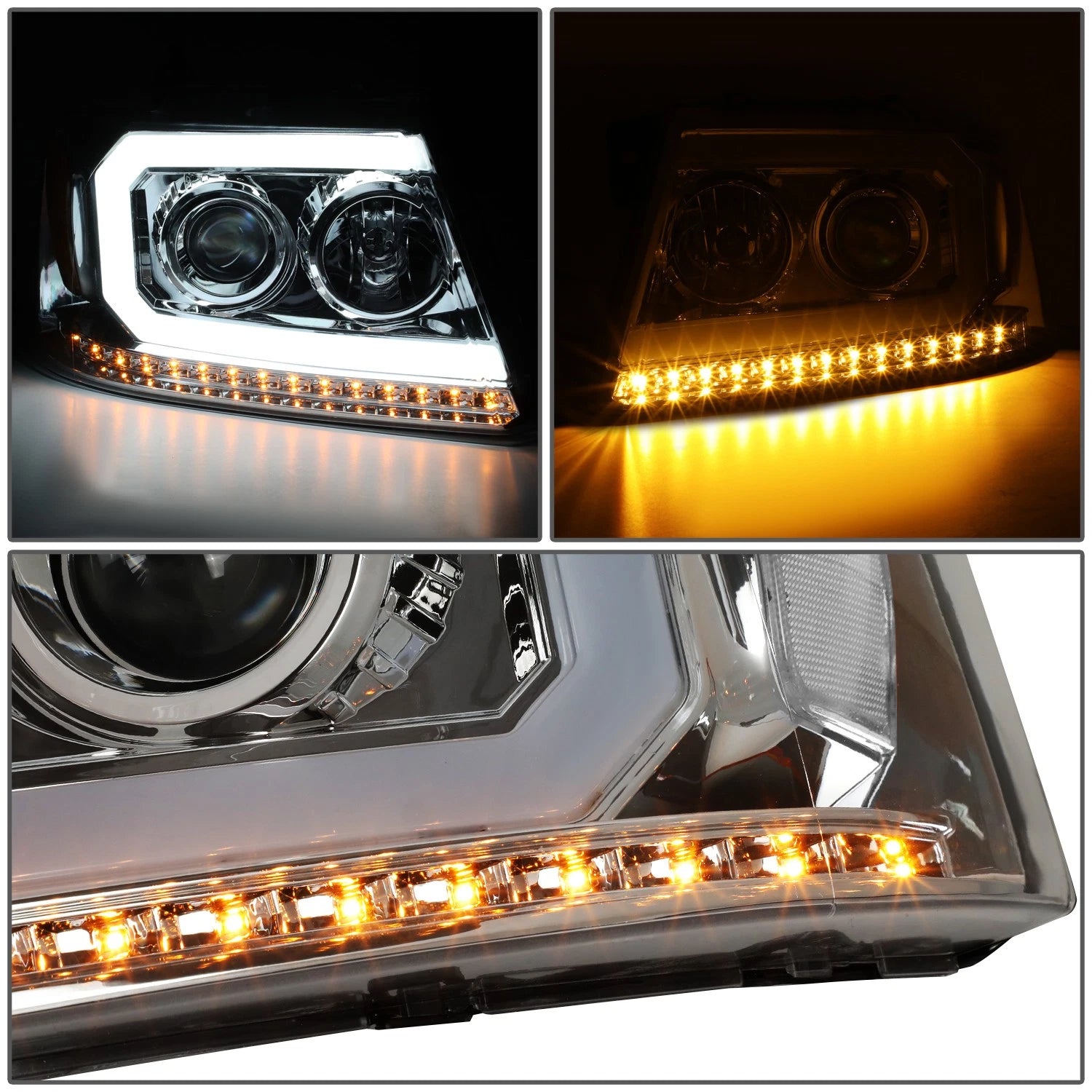 Chrome Clear LED DRL Sequential Signal Projector Headlights for Ford F150 (2004–2008)