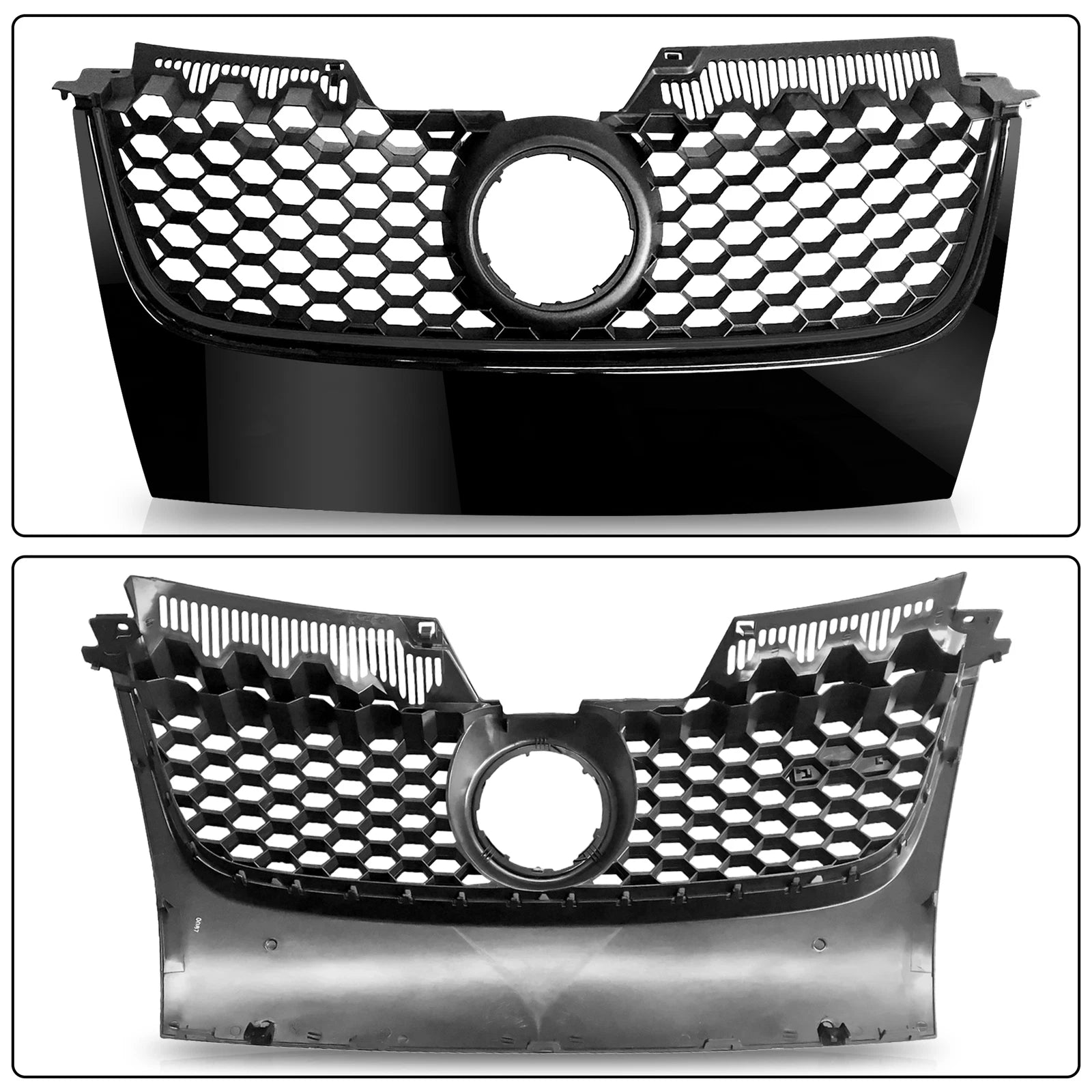 Badgeless Hex Mesh Grille for VW Jetta GLI GTI (2006–2009) Glossy Black