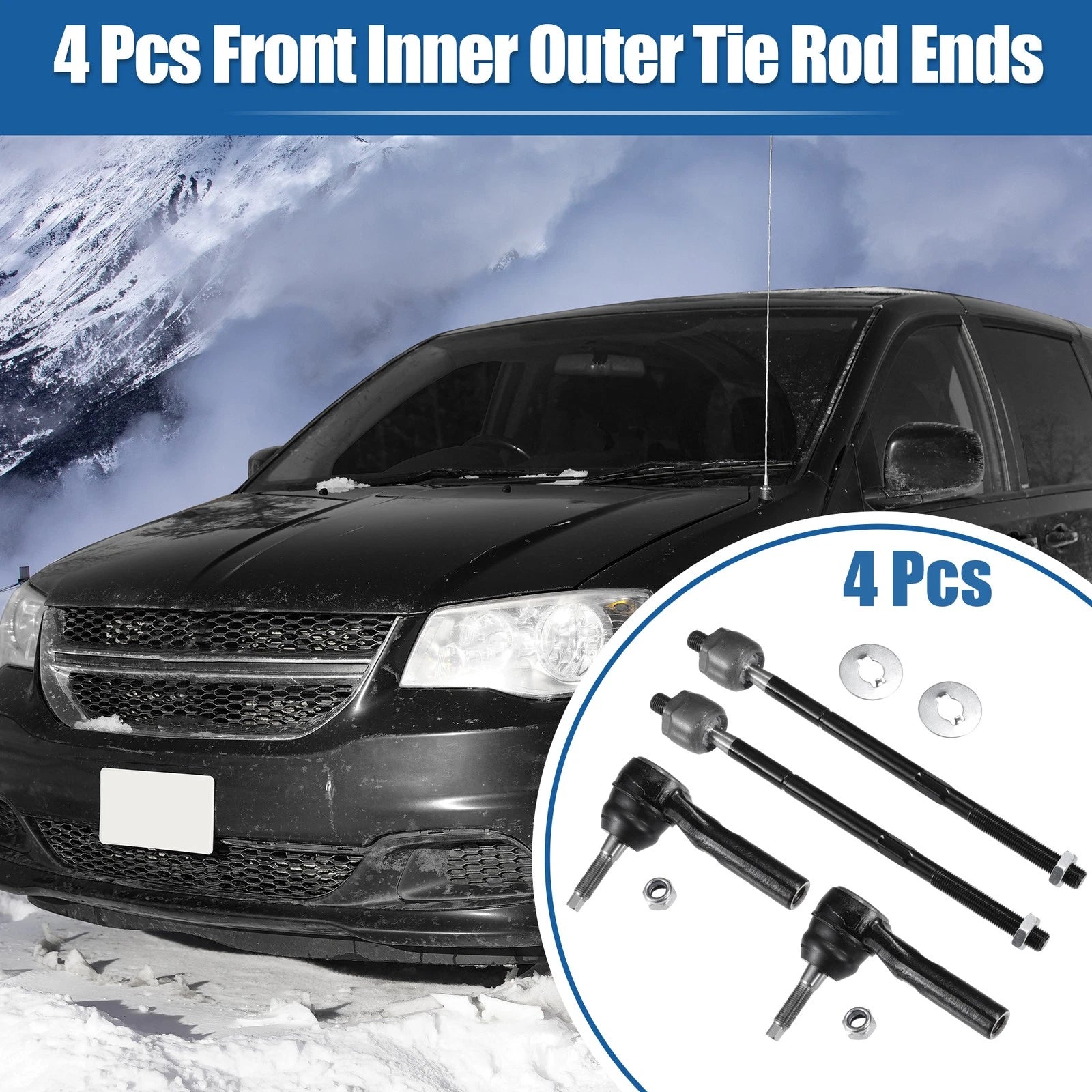 Set of 4 Tie Rod End Links for Dodge Caravan 