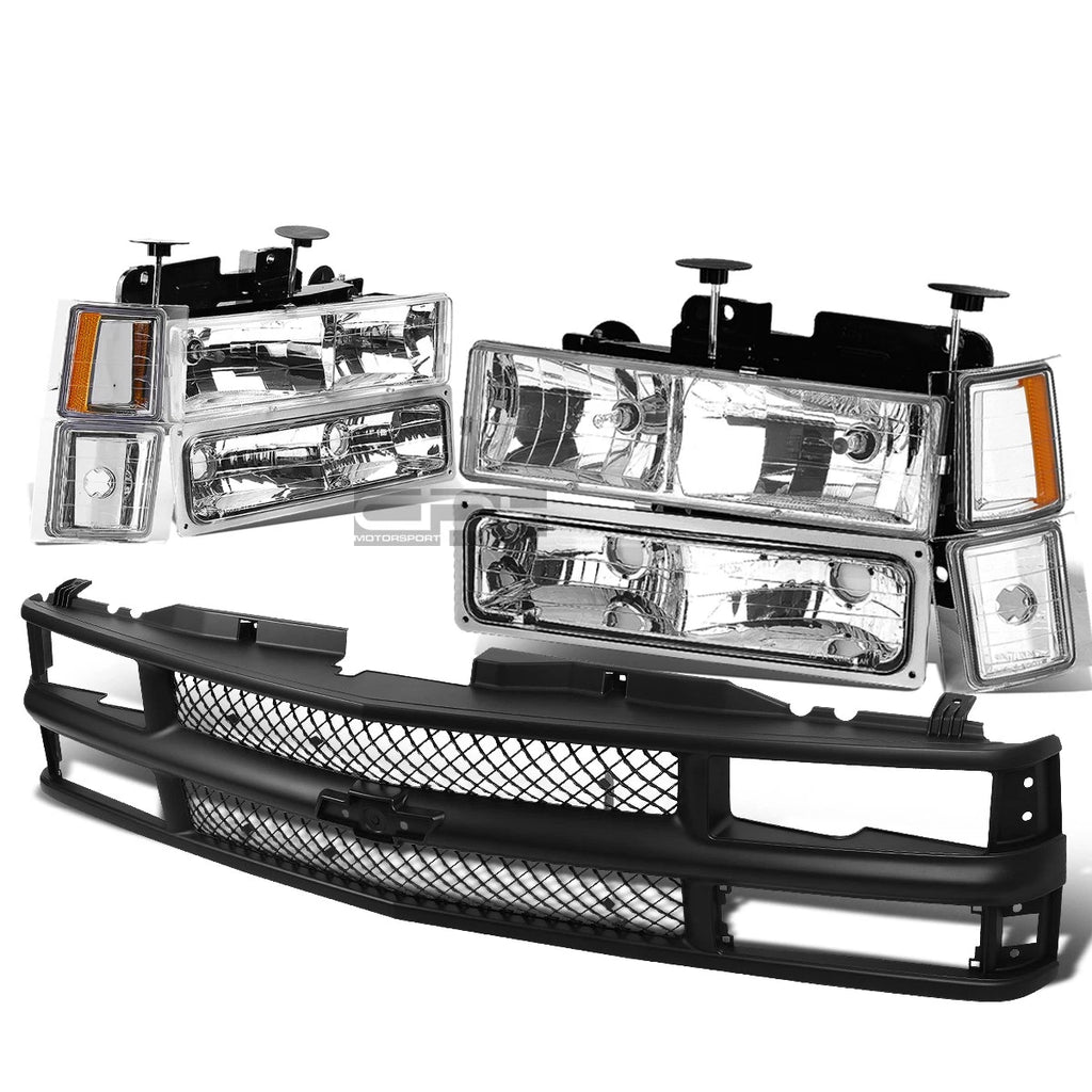Chrome Amber Headlight, Bumper, Corner Light & Mesh Grille for Chevy C10 C/K (1994–2002)