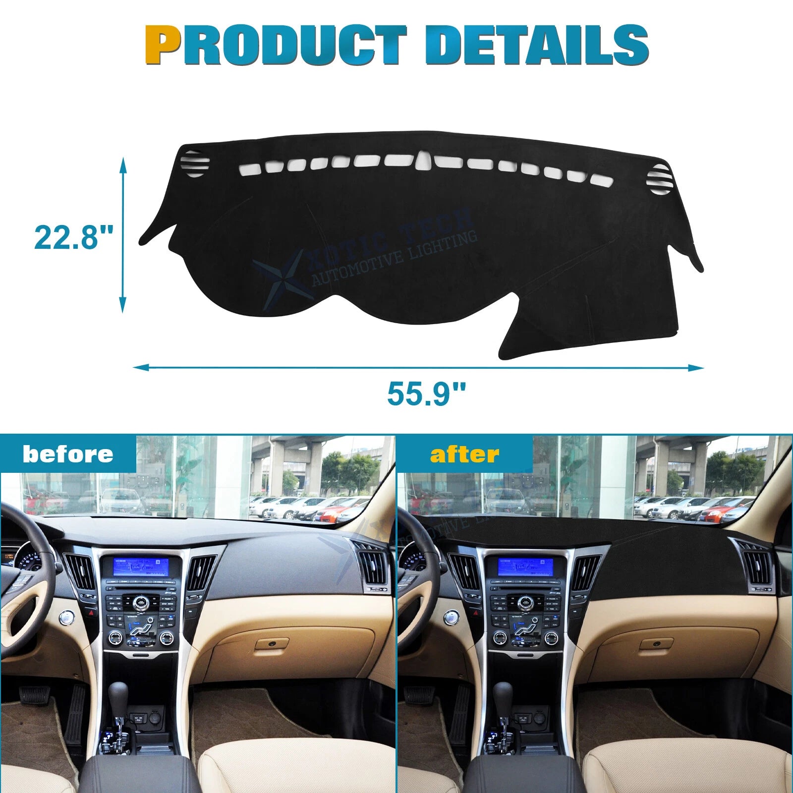Soft Suede Dashboard Pad Sunshield Protector Mat for Hyundai Sonata (2011-2014)
