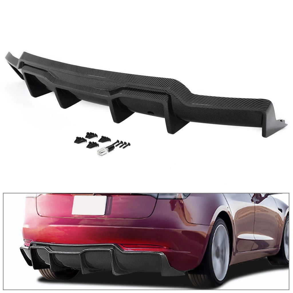 Carbon Fiber Rear Bumper Diffuser Lip Cover for Tesla Model 3 (2017–2023)