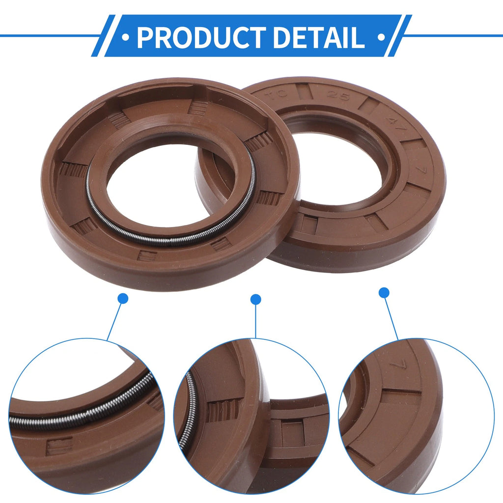 2X Oil Seal Rotary Shaft Seal for Various Models (25x47x7mm) FKM Rubber