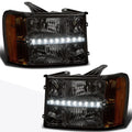 LED DRL Smoked Lens Amber Side Corner Headlight/Lamp Pair for GMC Sierra (2007–2014)