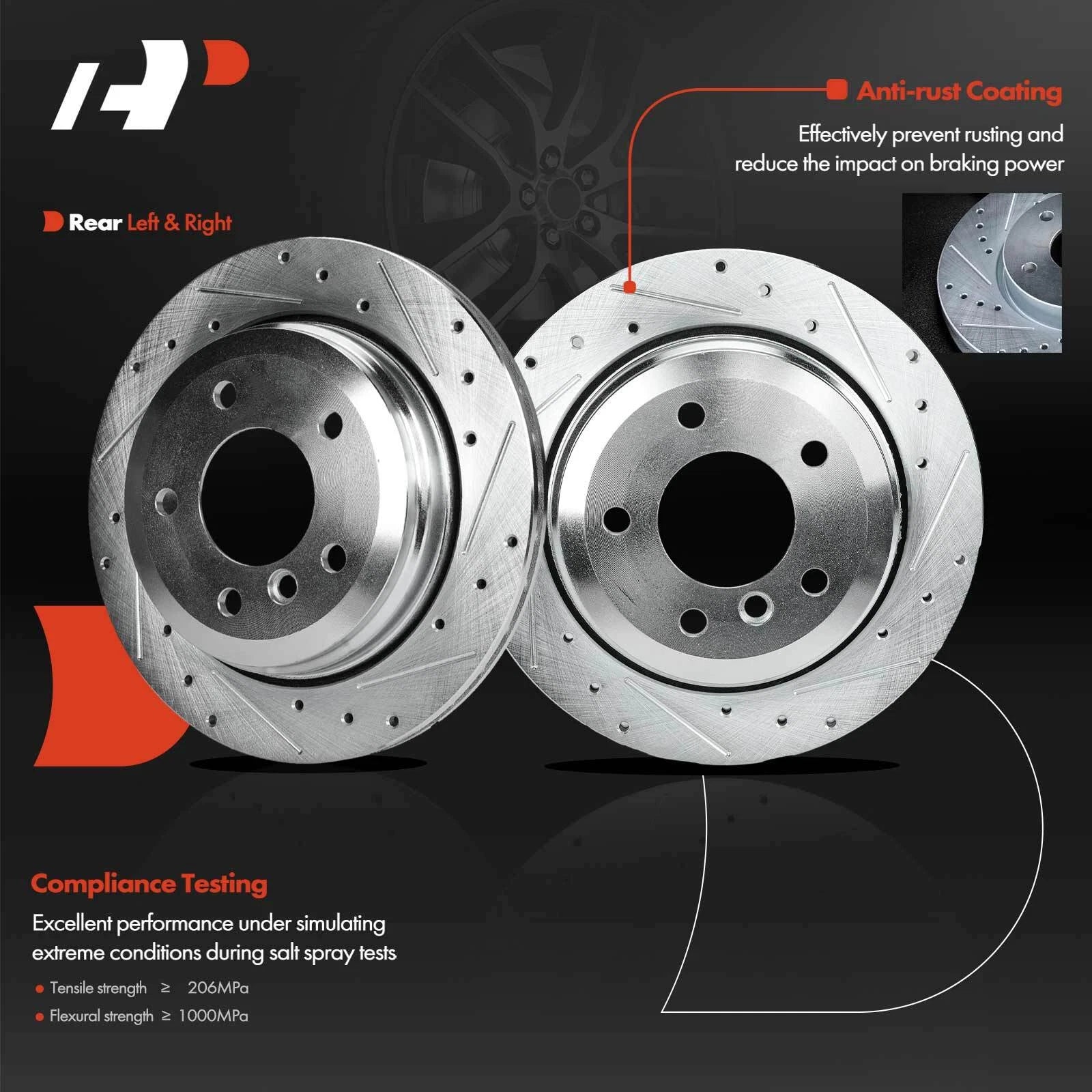 Rear Drilled Brake Rotor & Pad Set for BMW 325xi (2001–2005)