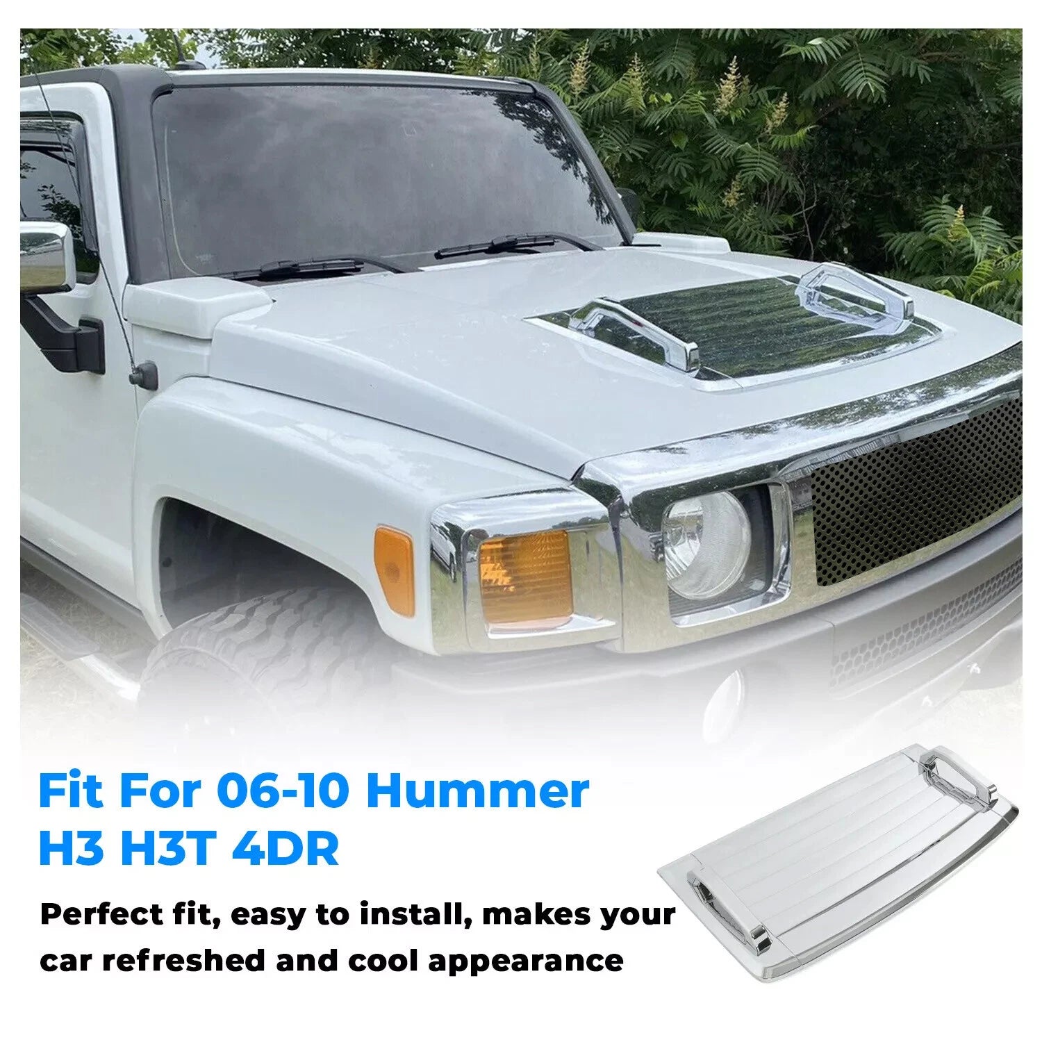Chrome Hood Deck Vent Panel Handle Cover Trim for Hummer H3 (2006–2010)