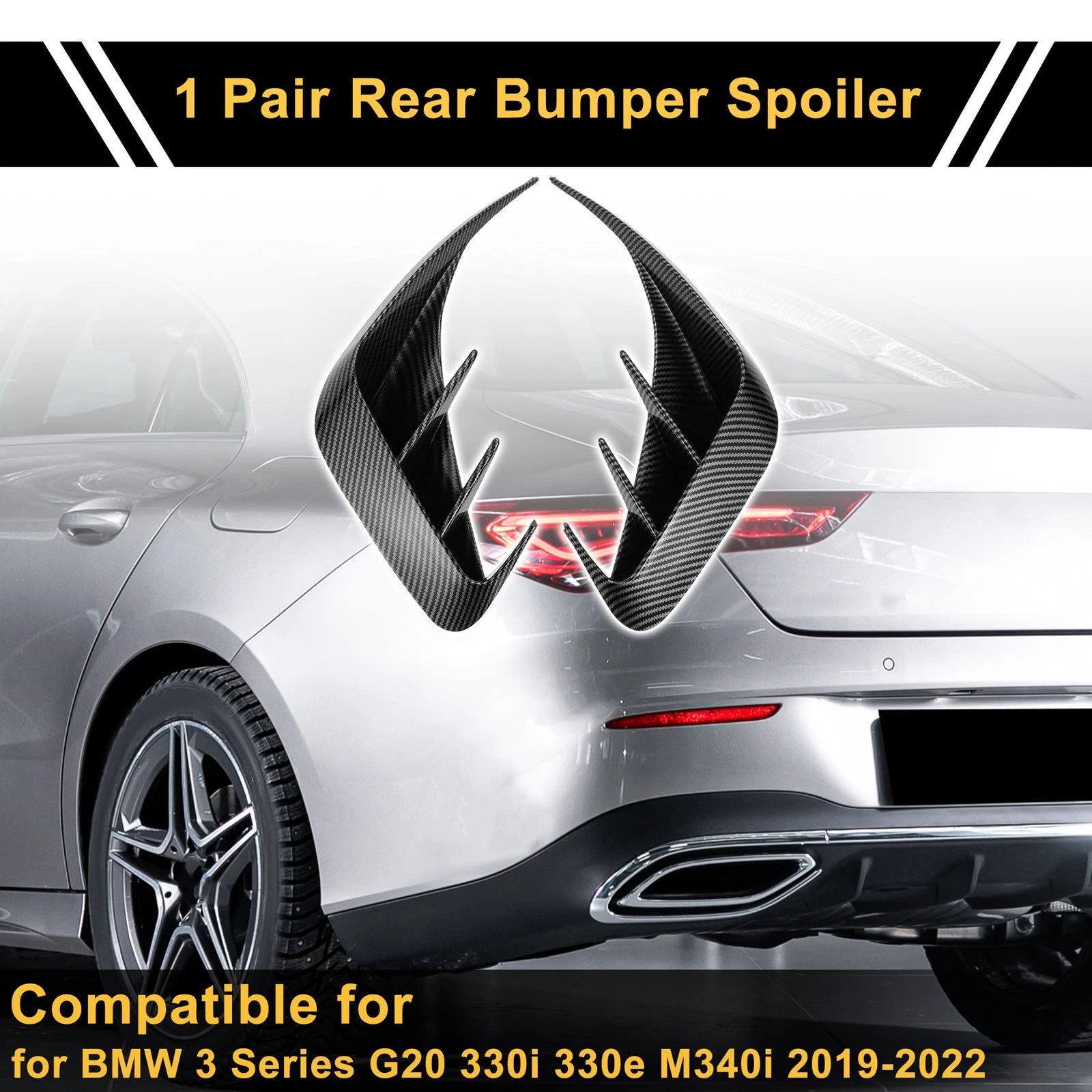 1 Pair Rear Bumper Spoiler for BMW 3 Series G20 (2019–2022) Black ABS