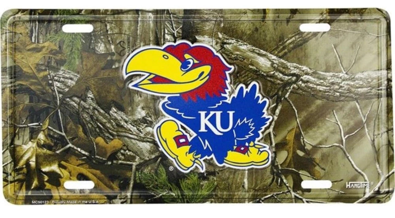 Camo License Plate for Kansas University Car Truck (Kansas Jayhawks)