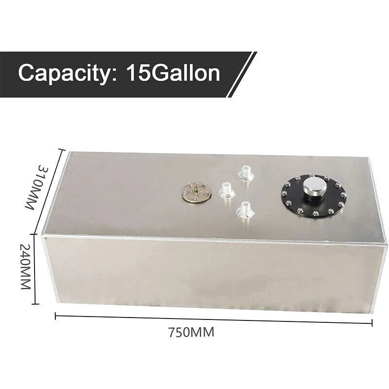15 Gallon Polished Aluminum Racing Fuel Cell Gas Tank with Cap Level Sender