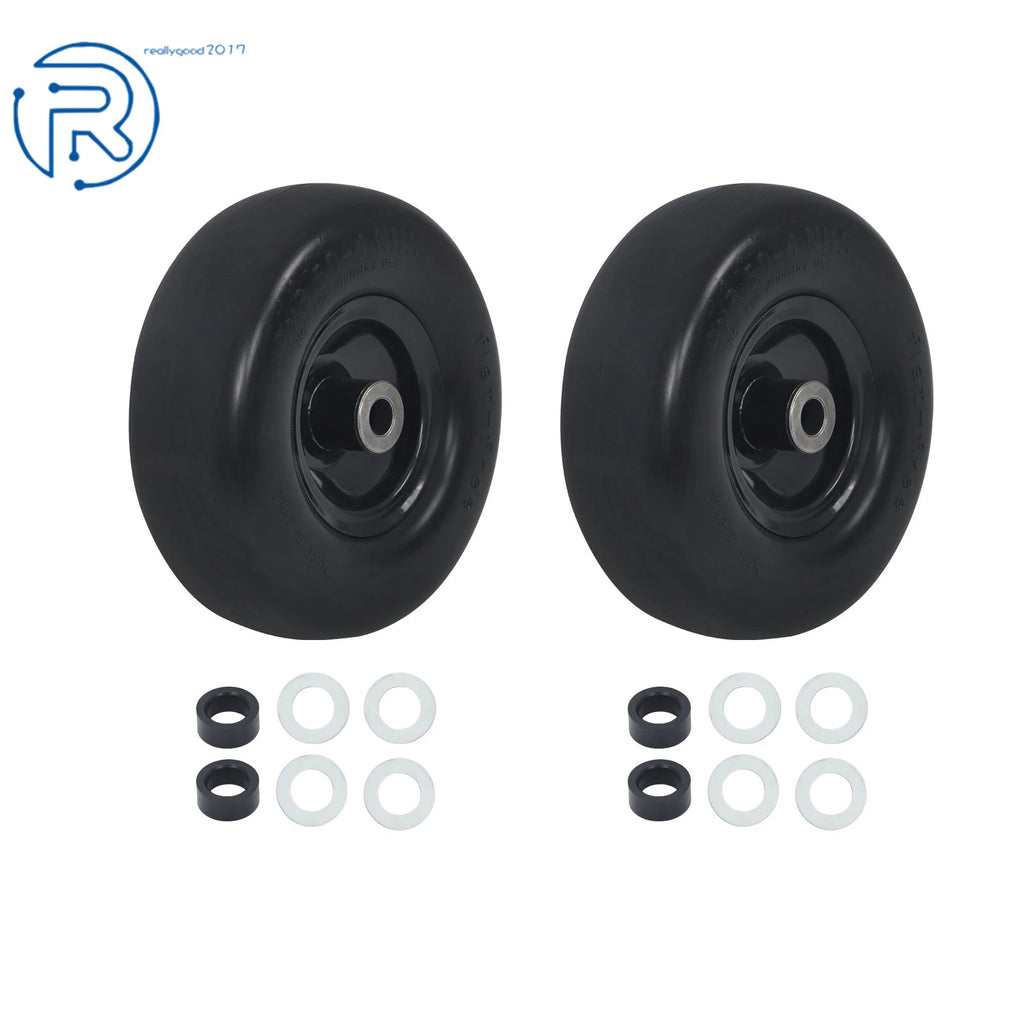 2-Pack Flat Free Tire and Wheel Assembly for Lawnmower (Fits Various Models)