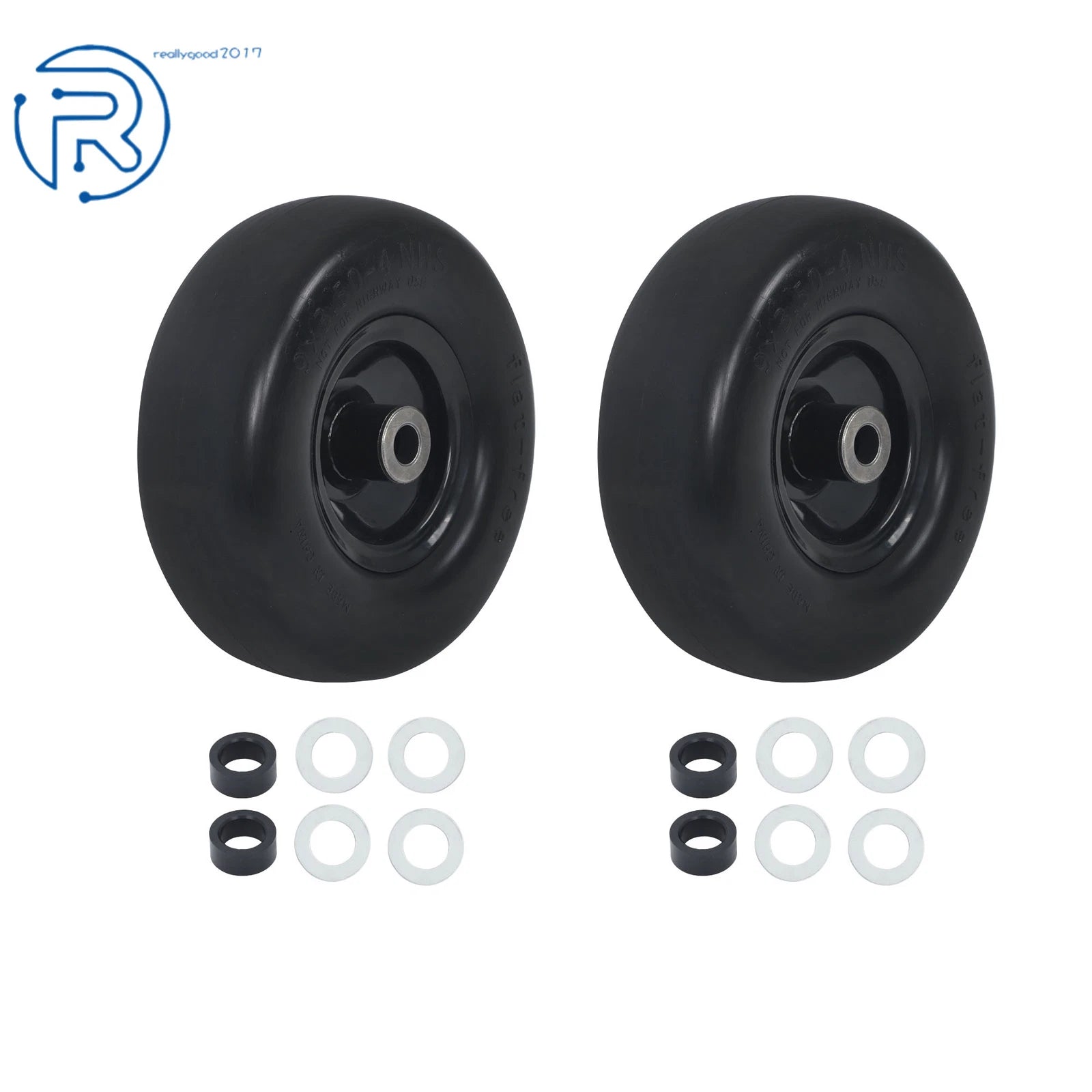 2-Pack Flat Free Tire and Wheel Assembly for Lawnmower (Fits Various Models)