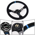 14" 350mm Deep Dished Suede Steering Wheel + Quick Release Hub Kit for Racing