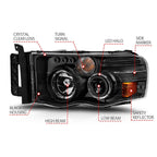 Projector Headlight Set Front Left Right for 2002–2005 Dodge Ram 1500