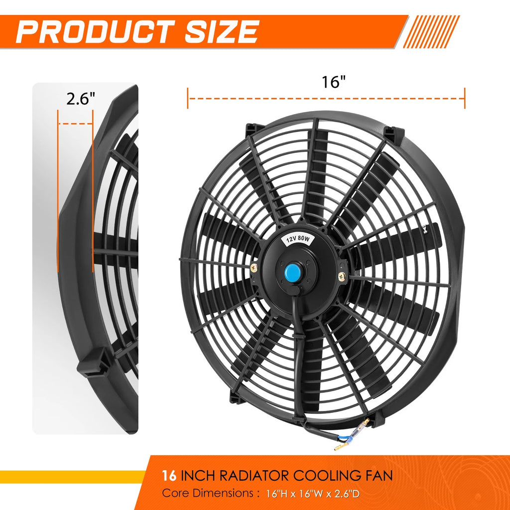 16" 12V Electric Radiator Cooling Fan for Universal Applications (No Year Range)