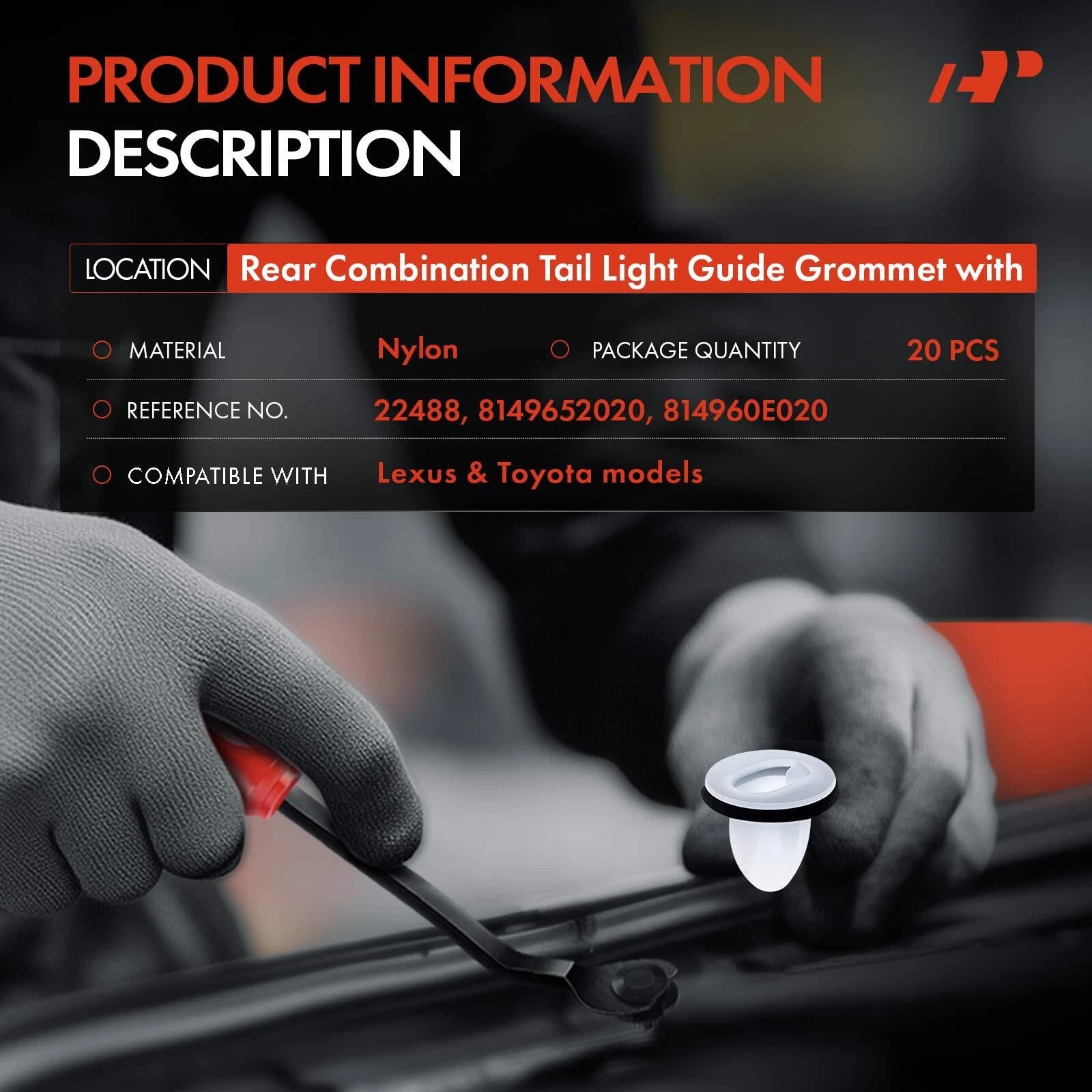 Nylon Tail Light Guide Grommet for Toyota (14mm, 20pc) (2001-2004)