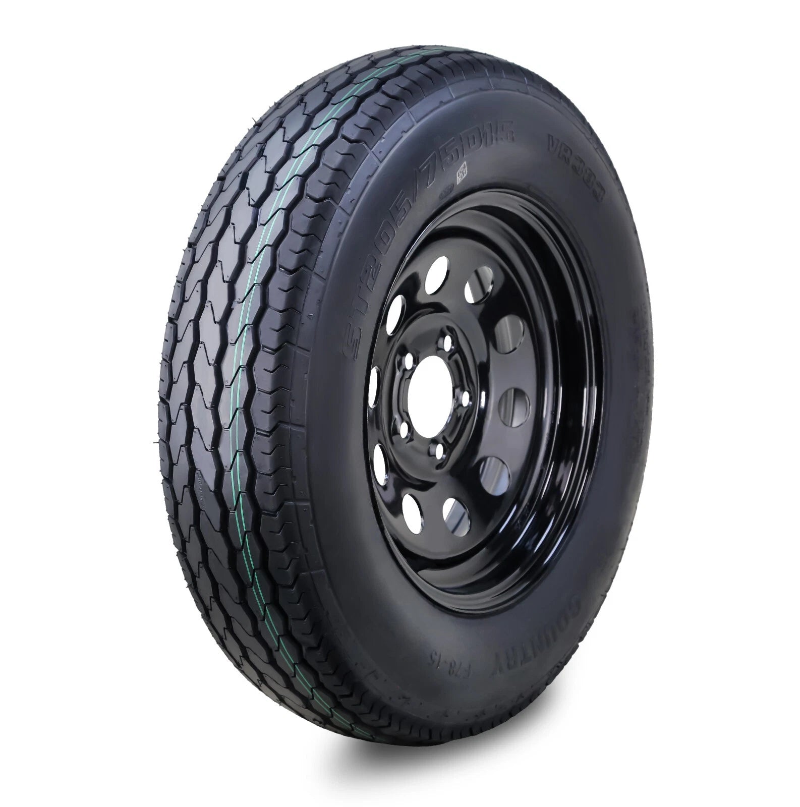 Free Country ST205/75D15 Trailer Tire Rim 6-Ply 5 Lug x 5" Black Mod