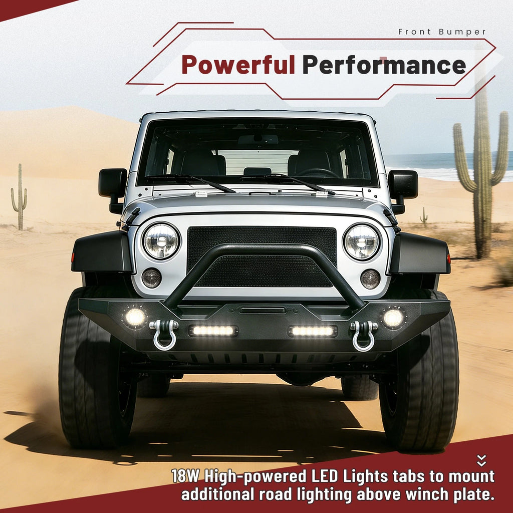 Front Bumper with LED Lights & D-Rings for Jeep Wrangler JK & Unlimited (2007–2024)