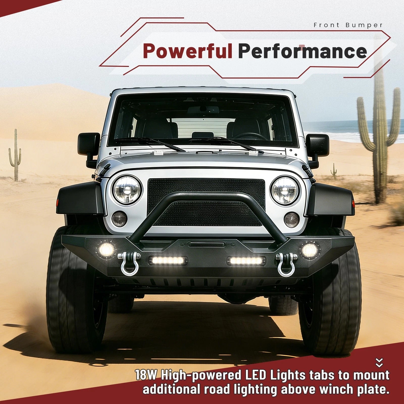 Front Bumper with LED Lights & D-Rings for Jeep Wrangler JK & Unlimited (2007–2024)