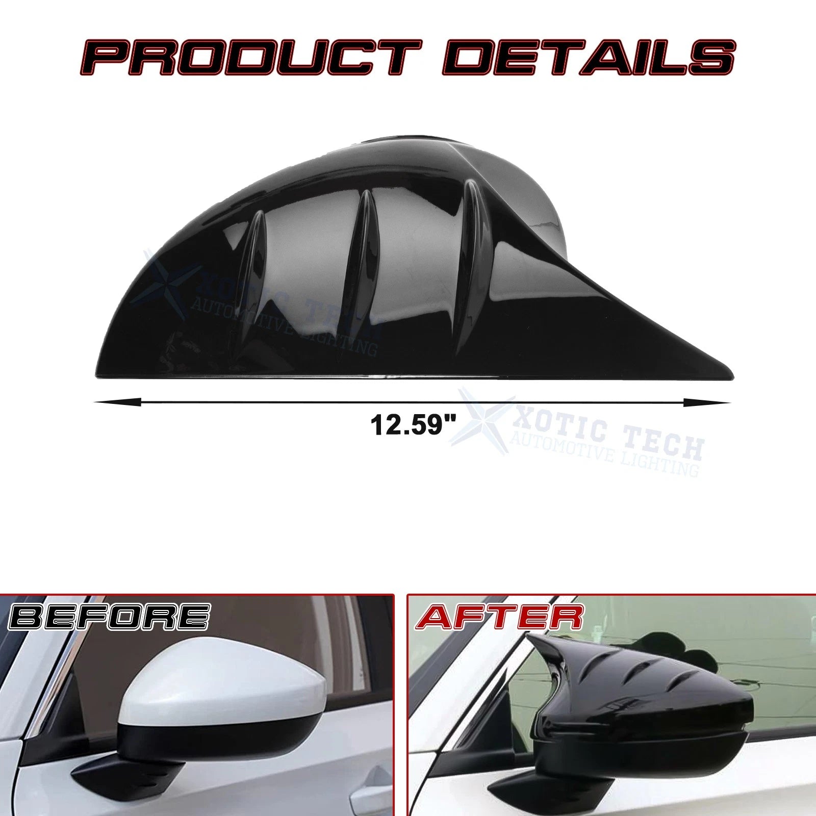 2Pcs Glossy Black Rearview Mirror Covers for Honda Civic 11th (2019-2021)