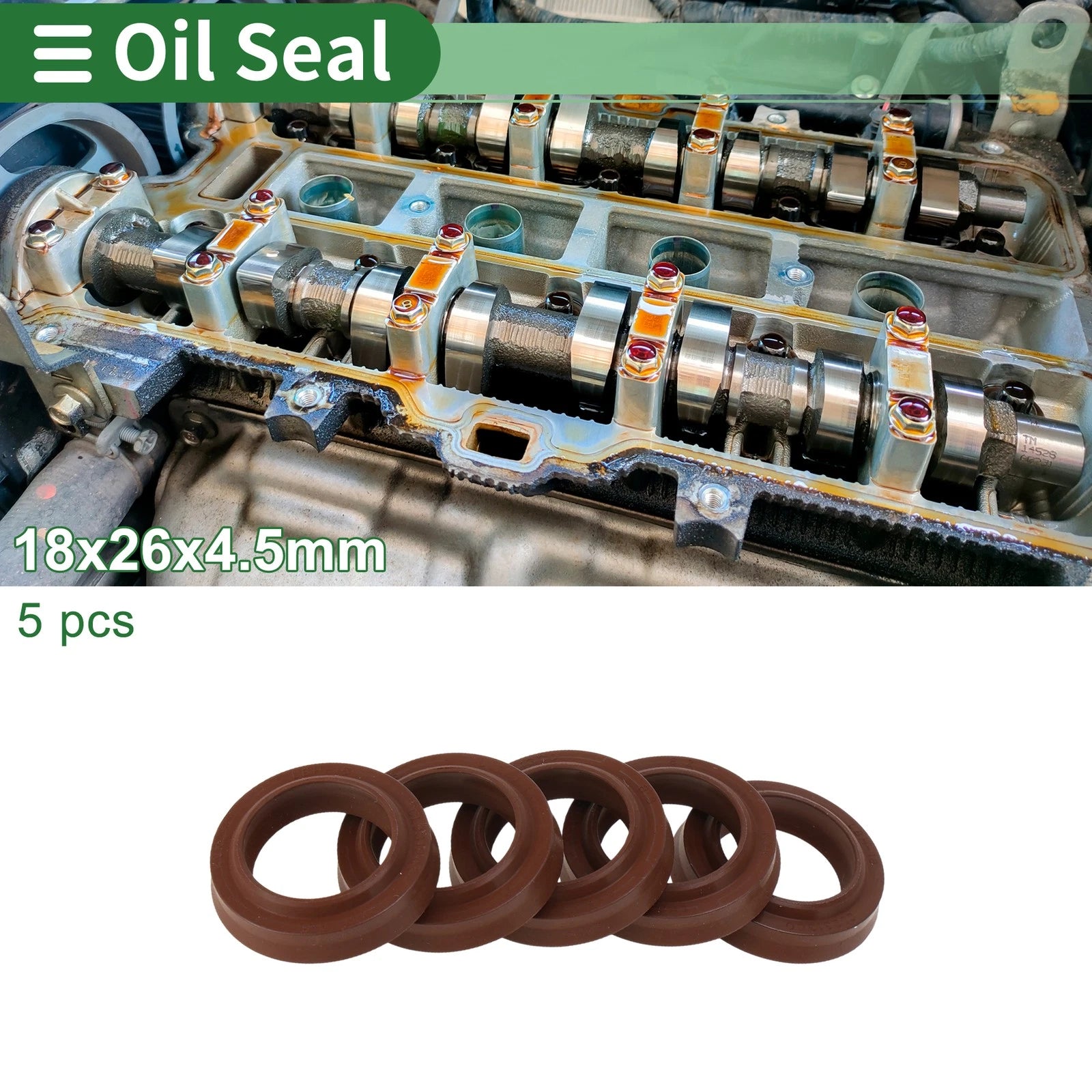 Set of 5 Oil Seal Rotary Shaft Seal FKM Rubber 18x26x4.5mm