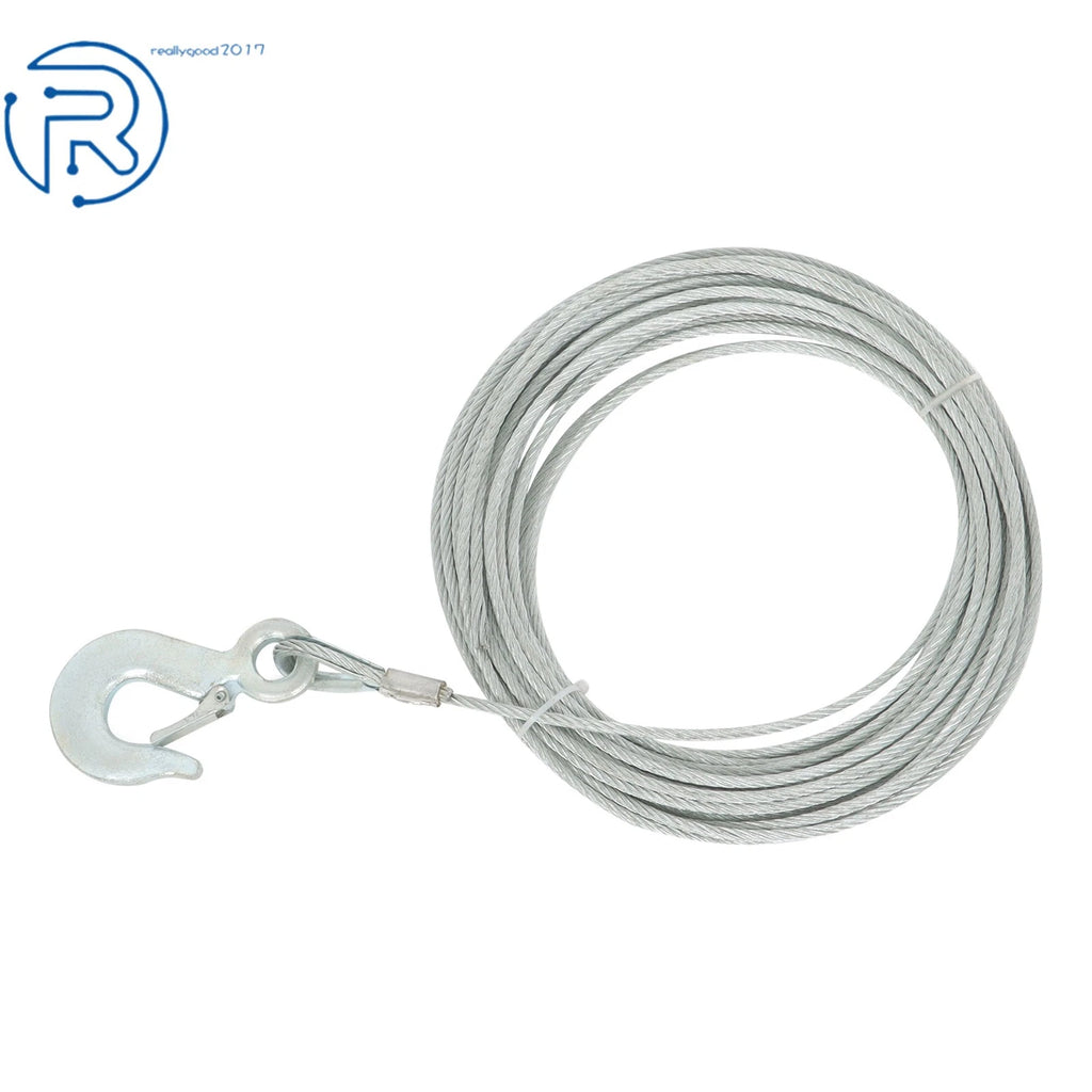Winch Cable 3/16" × 50Ft Galvanized Steel with 1/4" G70 Slip Hook