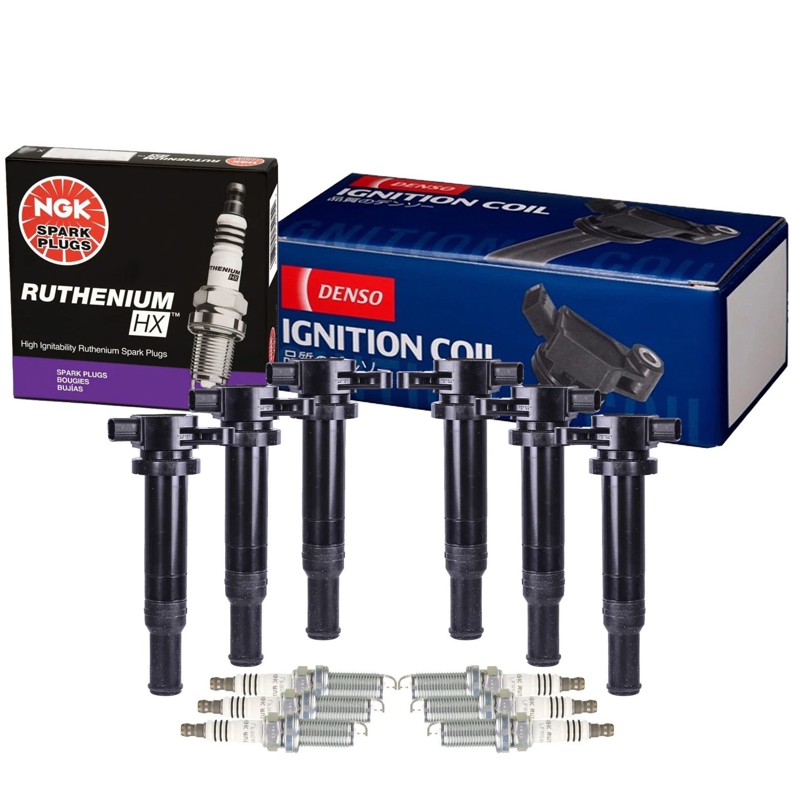 Set of 6 Ignition Coils & Spark Plugs for Hyundai Kia V6 (NGK, Denso)