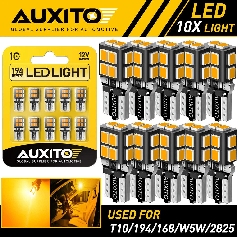 10X LED Amber Light Bulbs for Parking (175 2825 168 194 T10)