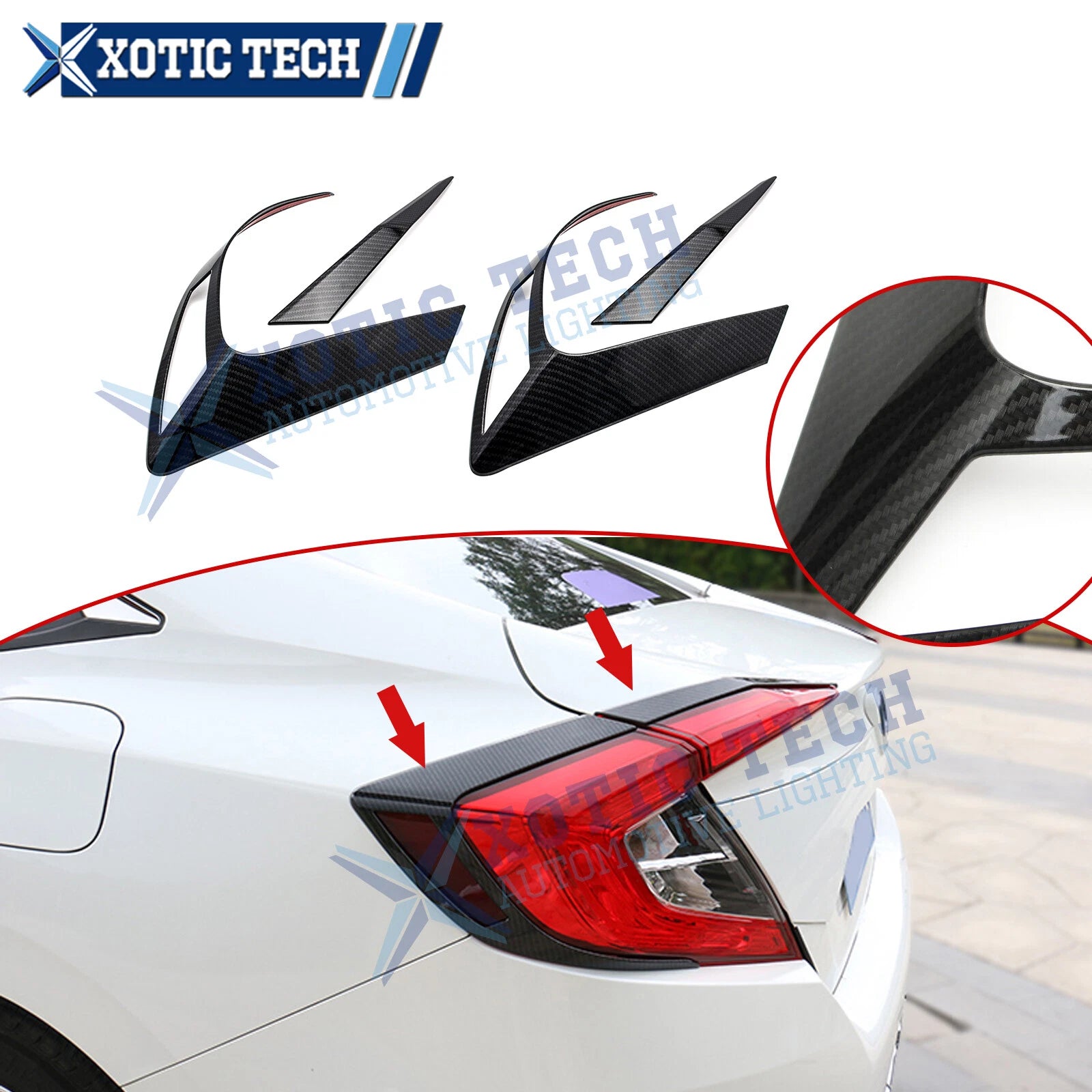 Carbon Fiber Rear Lamp Tail Light Panel Bezel for Honda Civic 2016–2021