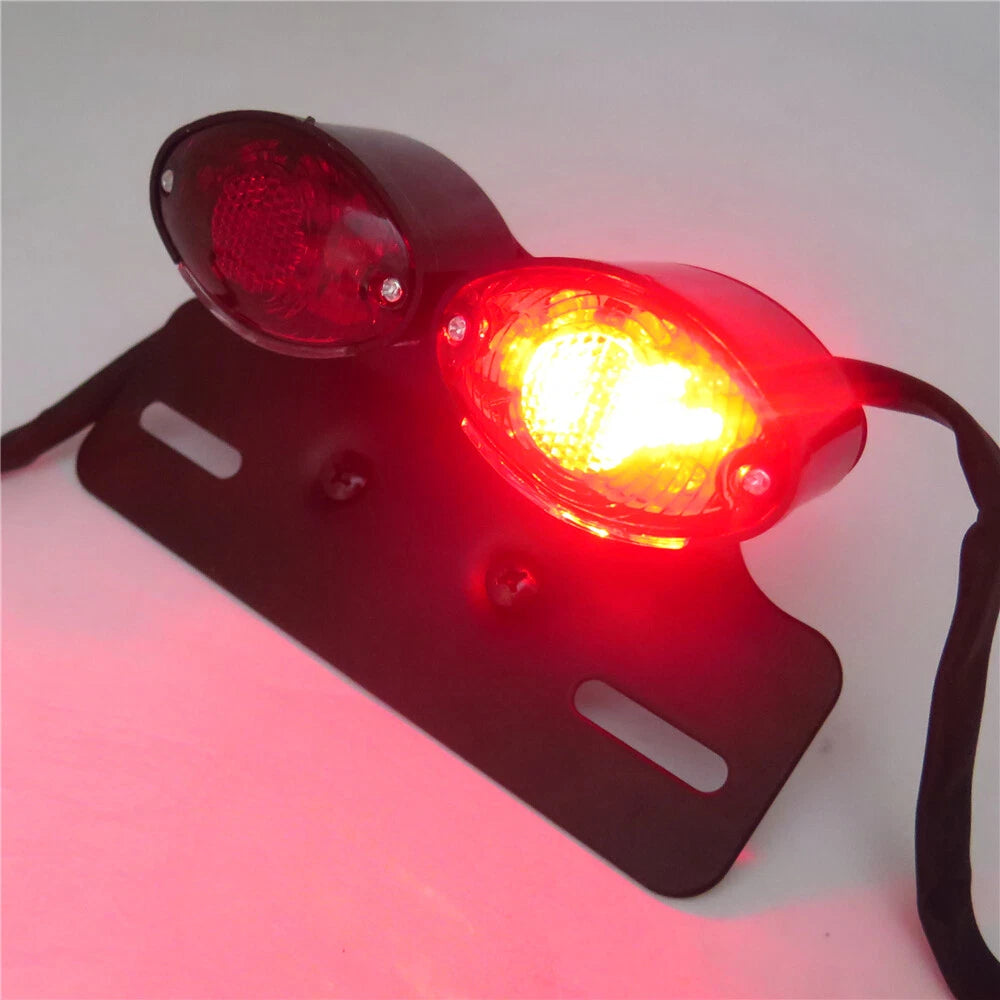 Universal Cat Eye Motorcycle Tail Brake License Plate Light Black Red
