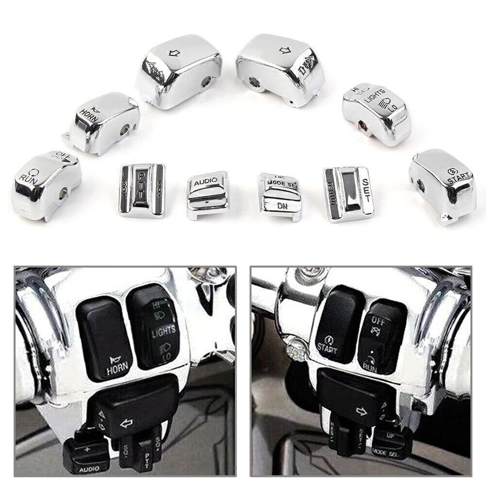 Set of 2 Hand Control Switch Cover Caps for Harley Touring (1996–2013) Chrome
