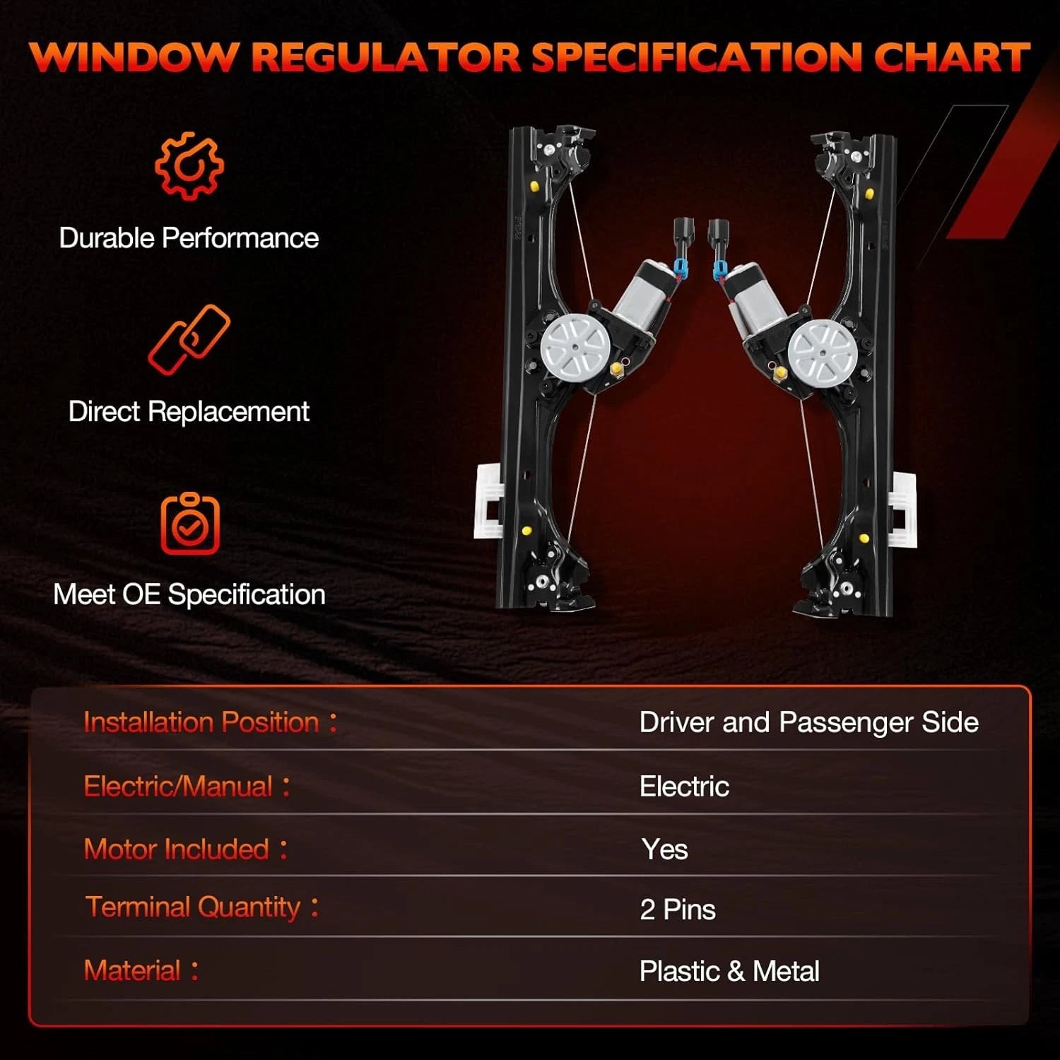 Set of 2 Window Regulators with Motor for Fiat 500 (2012-2019)