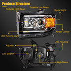 2Pcs Projector Headlights with DRL for GMC Canyon (2015–2022) Black Housing