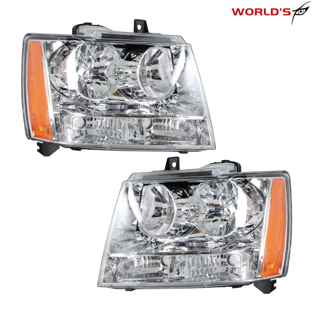 Set of 2 Headlights for Avalanche/Suburban/Tahoe (2007–2014) Chrome Amber